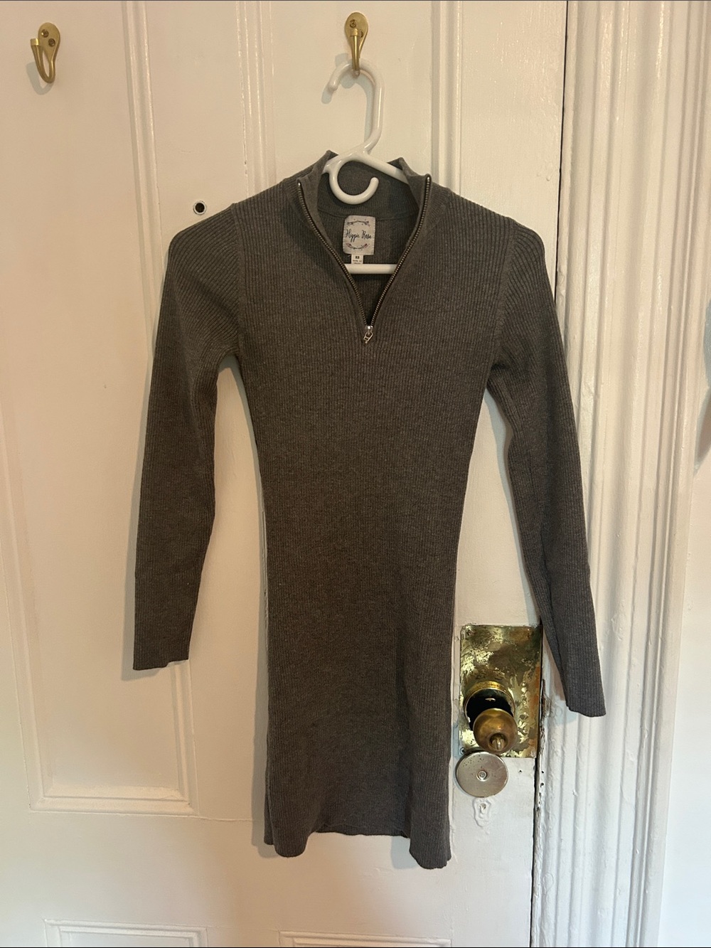 Hippie Rose Gray Ribbed Half-Zip Sweater Dress